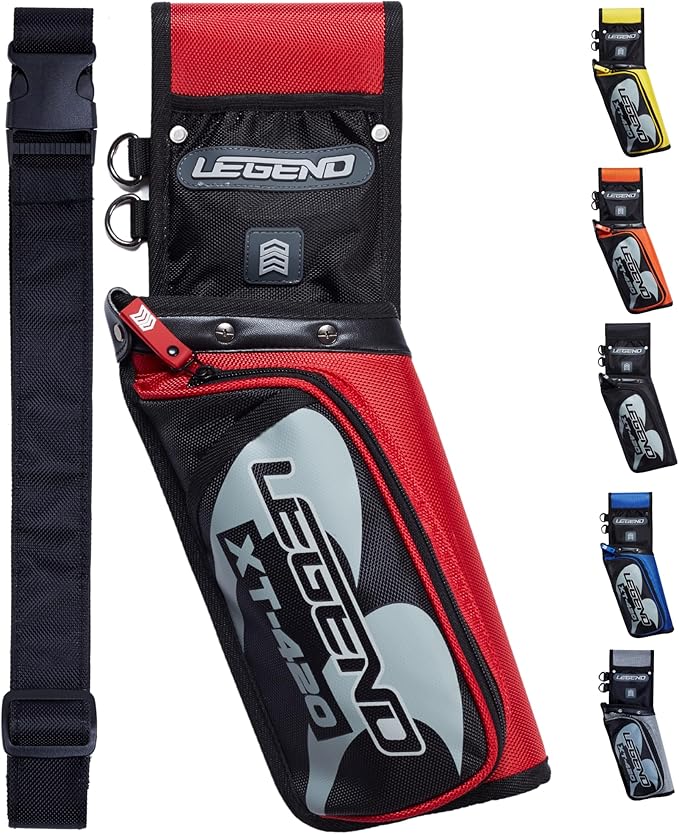 Legend XT420 Field Quiver - Left or Right-Handed Quiver Arrow Holder, Archery Quiver with 3 Arrow Tube, Durable Nylon Hip Quivers with Multiple Pockets for Archery Accessories, Score Card & Tools-StrideForce Fitness