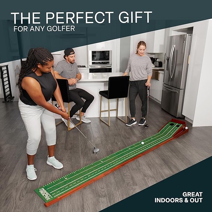 Perfect Practice Golf Putting Mat - Portable Putting Green, Indoor & Outdoor Practice, with Ball Return - Golf Training Aid for Home, Office, Backyard - Golfing Gifts for Men-StrideForce Fitness