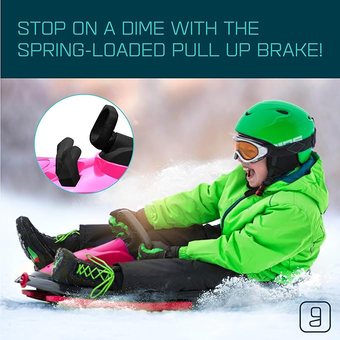 Snow Sled for Kids, Adults - Toboggan Sled, Easy Turning Steering Wheel, Anti-Slip Seat, Pull Up Brake, Durable Plastic Sled, Lightweight, Snow Sleds, Age 3+ 260 lbs-StrideForce Fitness