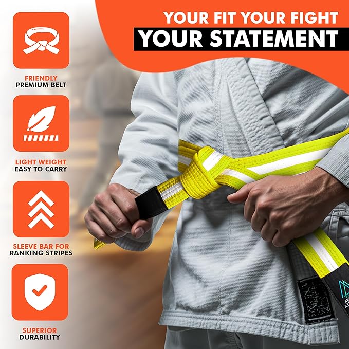 Brazilian Jiu Jitsu Belts Preshurunk Martial Arts Youth BJJ Belts for Girls & Boys with BJJ Ranking Stripes-StrideForce Fitness