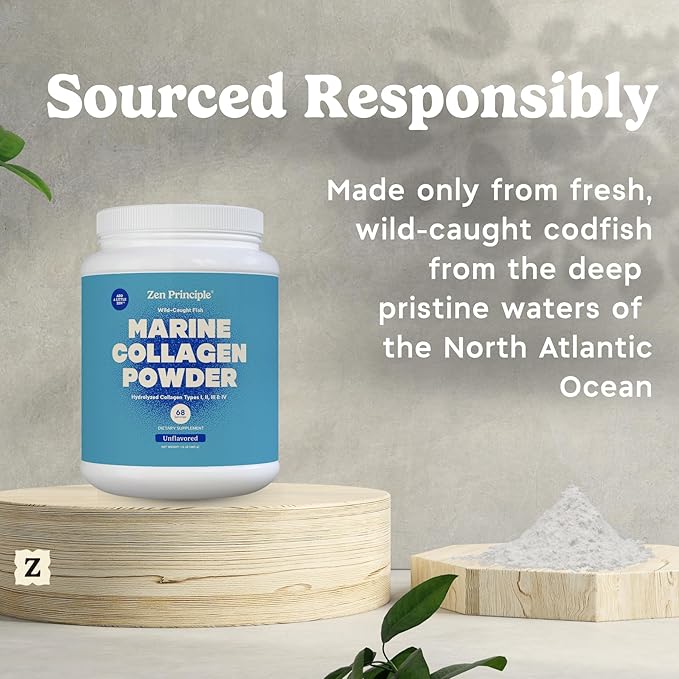 Zen Principle Marine Collagen Peptides Powder 1.5 lb. Wild-Caught Fish, Non-GMO. Supports Healthy Skin, Hair, Joints and Bones.Hydrolyzed Type 1 & 3 Protein. Amino Acids.Unflavored, Easy to Mix.-StrideForce Fitness