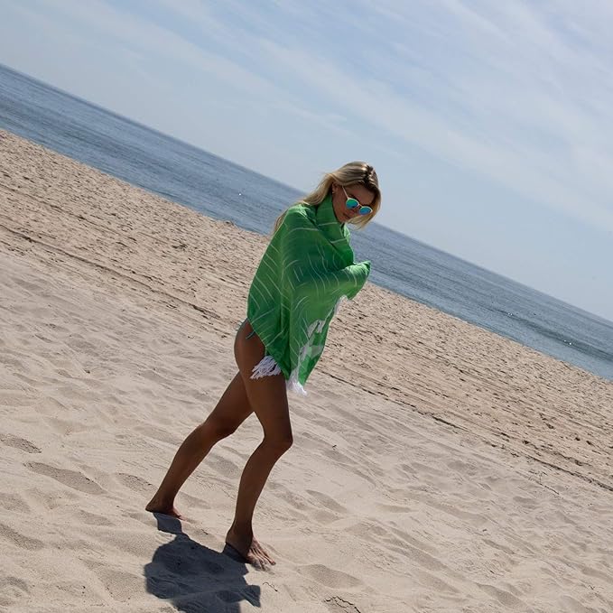 Mosobam 4pc Soft Fouta Peshtemal 35X70, Green-Navy-Charcoal-Coral, Fall Cacala Fleece Blankets, Luxury Sarong, Hamam Towel, Lightweight Outdoor Picnic Blanket Throw, Viscose Made from Bamboo-StrideForce Fitness