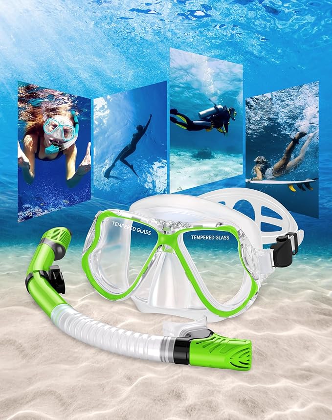 Greatever Dry Snorkel Set,Panoramic Wide View,Anti-Fog Scuba Diving Mask,Professional Snorkeling Gear-StrideForce Fitness