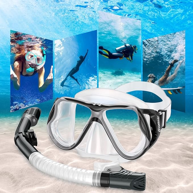 Greatever Dry Snorkel Set,Panoramic Wide View,Anti-Fog Scuba Diving Mask,Professional Snorkeling Gear-StrideForce Fitness