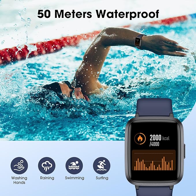 Fitness Tracker Watch with Heart Rate Monitor 5ATM Waterproof