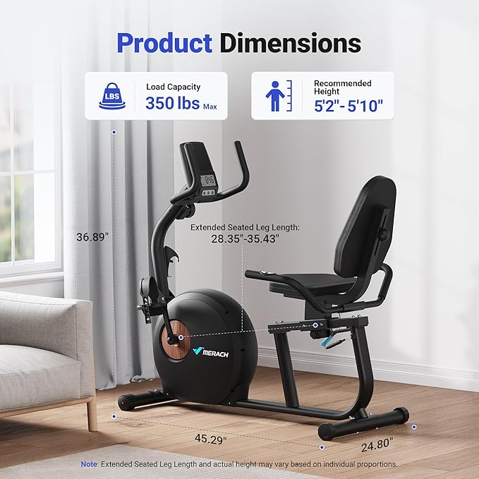 MERACH Recumbent Exercise Bike for Home with Smart Bluetooth and Exclusive App Connectivity, LCD, Heart Rate Handle, Magnetic Recumbent Bikes S08/S23-StrideForce Fitness