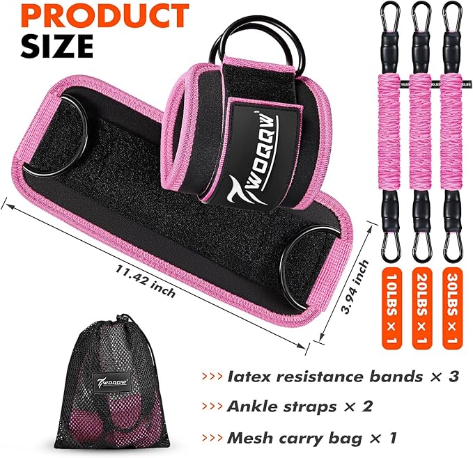 Ankle Resistance Bands with Cuffs, Ankle Bands for Working Out, Glutes Workout Equipment, Butt Exercise Equipment for Kickbacks Hip Fitness Training, Legs Resistance Bands for Women & Men