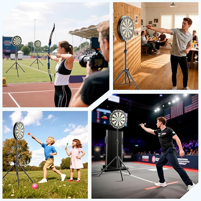 Dartboard Stand, Portable Professional Dart Holder Stand Adjustable Height from 57.1 to 77.6 -inch for Outdoor, Travel, Home, or Bars Games-StrideForce Fitness