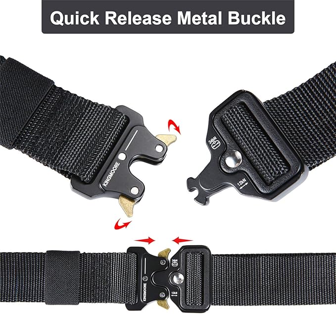 KingMoore Men's Tactical Belt Heavy Duty Webbing Belt Adjustable Military Style Nylon Belts with Metal Buckle-StrideForce Fitness