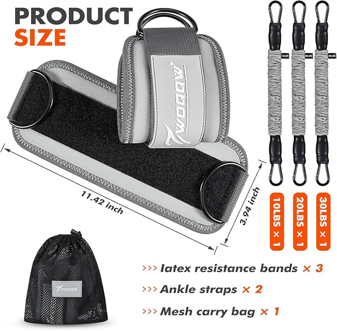 Ankle Resistance Bands with Cuffs, Ankle Bands for Working Out, Glutes Workout Equipment, Butt Exercise Equipment for Kickbacks Hip Fitness Training, Legs Resistance Bands for Women & Men