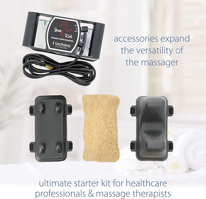 Core Products Jeanie Rub Massager Deluxe Package - Variable Speed Electric Massager for Deep Tissue Pain Relief, Full Body Massage, Back & Shoulder Massager w Fleece Pad Cover & Trigger Point-StrideForce Fitness