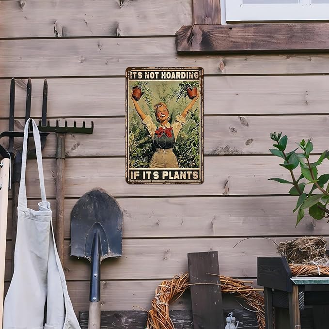 Retro Garden Metal Sign It's Not Hoarding If It's Plants Vintage Gardening Decor Metal Plaque for Parlor Yard Oasis Backyard Patio Greenhouse Decoration 12 * 8inch-StrideForce Fitness