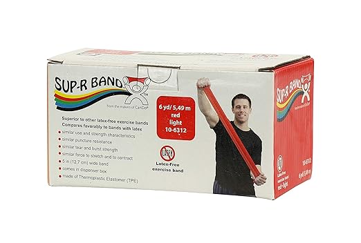 FEI 10-6312 CanDo Sup-R Latex Free Exercise Band, 6 yd Roll, Red, Light-StrideForce Fitness