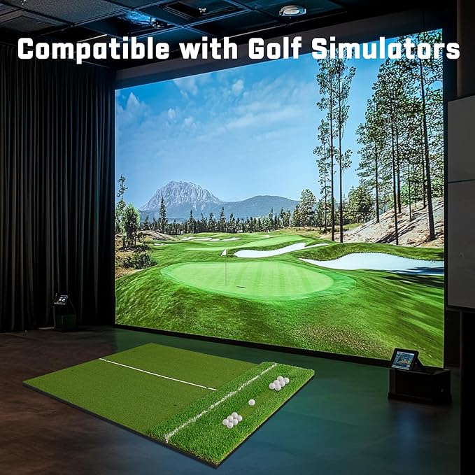 Dual-Turf 45/50MM Golf Hitting Mat, Built-in Ball Tray, Alignment Aid, Golf Mat Practice Outdoor & Indoor, Driving Chipping Putting in Backyard Garage Basement, Gift for Men Dad Golfer-StrideForce Fitness