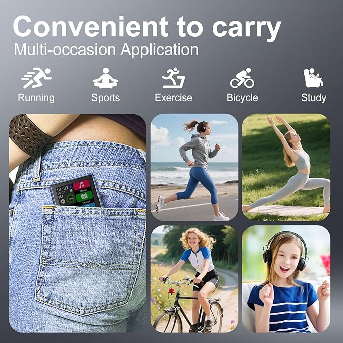 64GB MP3 Player Bluetooth 5.3 Touch Screen Music Player Portable mp4 Player with Speakers high Fidelity Lossless Sound Quality 2.4 inch mp3 FM Radio Recording e-Book-StrideForce Fitness