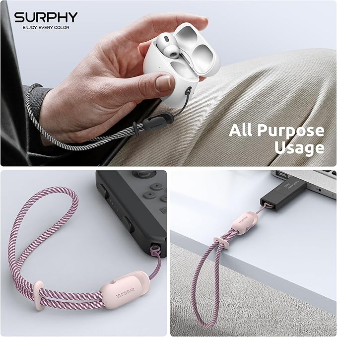 SURPHY 2 Pack Phone Lanyard for Cellphone Case, Phone Wrist Strap for Case, Cellphone Strap with 2-Color Braided, Charm Wrist Lanyard for Women and Men, Cellphone Wrist Lanyard for Women, Pink & Black-StrideForce Fitness