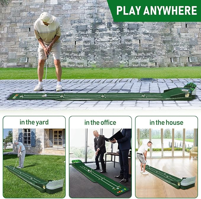 Golf Putting Mat Putting Green Indoor & Outdoor with Ball Return and 3 Holes Improve Accuracy and Speed Durable Wrinkle-Resistant Velvet Crystal Mat Golf Accessories for Men-StrideForce Fitness