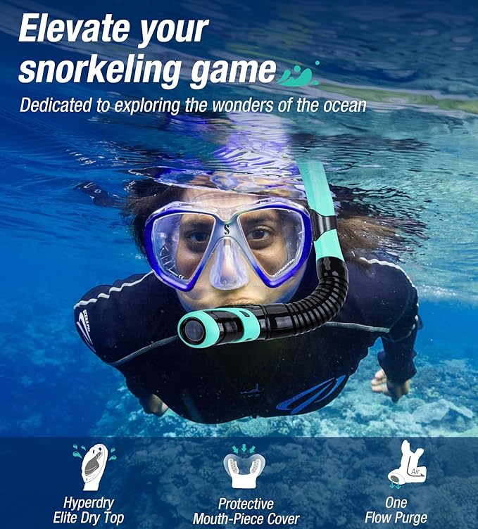Aegend Dry Snorkel, Dive Mask Easy-Breath Free Diving Snorkel for Snorkeling Scuba Diving Freediving Swimming, with Top Dry Valve and Food-Grade Silicone Mouthpiece-StrideForce Fitness