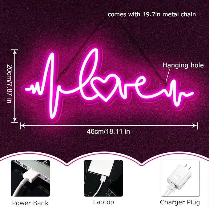Pink Love Neon Signs for Wall Decor Neon Lights for Bedroom Led Signs Suitable for Birthday Party Valentines' Day Christmas Living Room Kids Wedding Girls Decoration 18.11"X7.87"-StrideForce Fitness