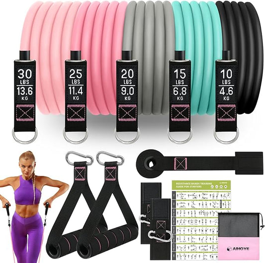 Aihoye Resistance Bands for Working Out, Exercise Bands with Handles, Stretch Bands for Exercise, Workout Bands with Door Anchors for Physical Therapy & Strength Training-StrideForce Fitness