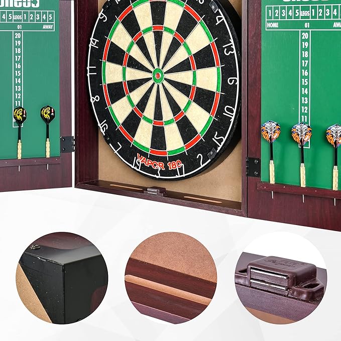 All-in-One Dartgame Center with Self-Healing Sisal/Double-Sided Dartboard & Multifunctional Cabinet 6 Steeltip Darts and Mounting Kit Included-StrideForce Fitness