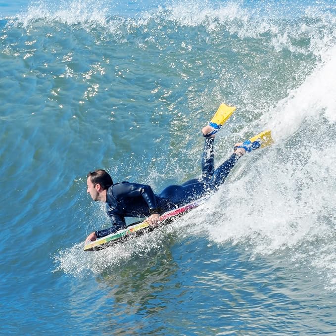 KOTEK 33/37/41 Inch Body Board with Wrist Leash, EPS Core, Dual Channel, HDPE Slick Bottom, Bodyboard for All Skill Levels & Wave Conditions-StrideForce Fitness