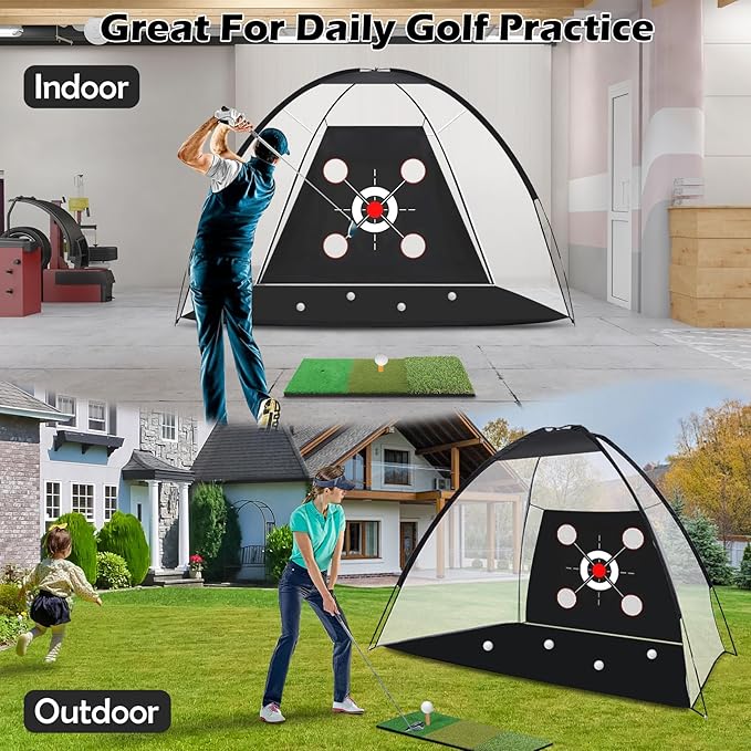 Golf Net,10x7FT with Golf Practice Mat,Hitting Aid Nets for Backyard Driving Chipping Training Swing with Target Outdoor or Indoor–Gifts for Men/Dad/Him-StrideForce Fitness