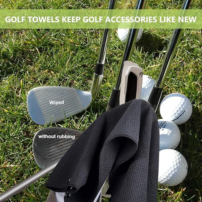 3 Pack Large Golf Towels, 16" x 24" Tri-Fold Portable Microfiber Fabric Waffle Pattern Golf Towel for Golf Bag with Carabiner Clip to Quickly Remove Sand, Mud, Dirt and Sweat-StrideForce Fitness