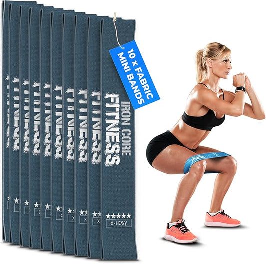 Fabric Mini Resistance Bands Sets for Trainers, Bootcamp, Gym for Men and Women in Fun Colors - Ebook, Videos and Workout Chart Included by Iron Core Fitness-StrideForce Fitness