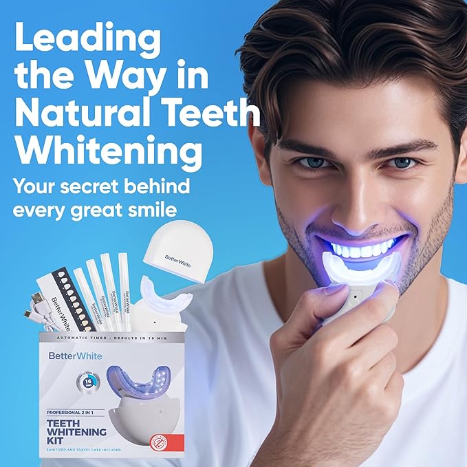 LED Teeth Whitening Kit with 4 Gel Syringes & Case | Formulated by Dentists | Professional Tooth Whitening for Sensitive Teeth | Enamel-Safe and Clinically Tested