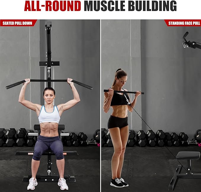 LAT All-in-one Machine with High and Low Pulley Station, LAT PullDown and LAT Row Cable Machine, LAT Tower with Adjustable Leg Support for Home Gym Total Body Training-StrideForce Fitness