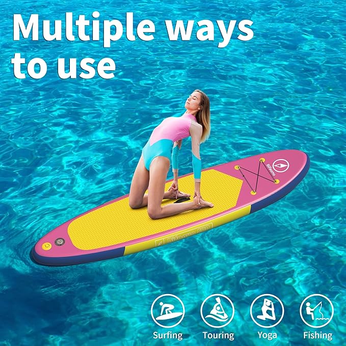 Inflatable Stand Up Paddle Board with SUP Accessories & Backpack. Paddle Boards for Adults. Non-Slip Deck, Wide Stance, Bottom Fin, Double Action Pump.-StrideForce Fitness