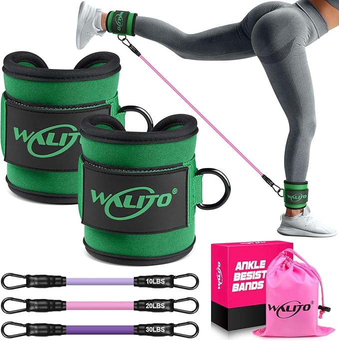 WALITO Ankle Resistance Bands with Cuffs, Exercise Bands for Legs and Butt, Booty Workout Equipment for Kickbacks and Hip Fitness Training