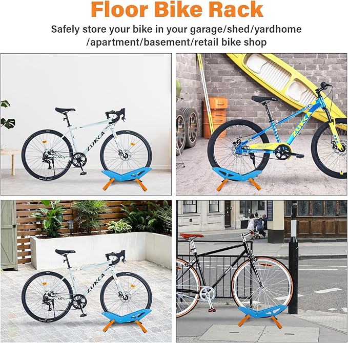 Adjustable Bike Parking Stand Fits 16-29 Inch Bicycles, Compatible with 23c-3.0 Tire Width – Heavy-Duty Plastic, Easy Installation, Stylish Two-Tone Design (Blue&Orange(2 Pack))-StrideForce Fitness