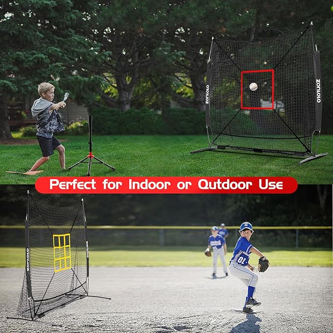 6x6ft Baseball & Softball Net for Hitting,Pitching and Batting, Throwing,Baseball net with Sturdy Bow Frame,Battting Tee,Strike Zone, Middle Size,Suitable for Kids!-StrideForce Fitness