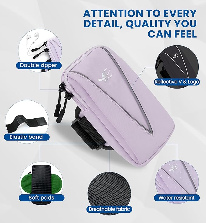 HiRui Cell Phone Holder Arm Bag & Wrist Bag for Phone, Sports Running Armband for Gym & Cycling, Compatible with iPhone 16/16Pro/Plus/15/14 Samsung Galaxy All Phones, Reflective & Adjustable (Purple)-StrideForce Fitness