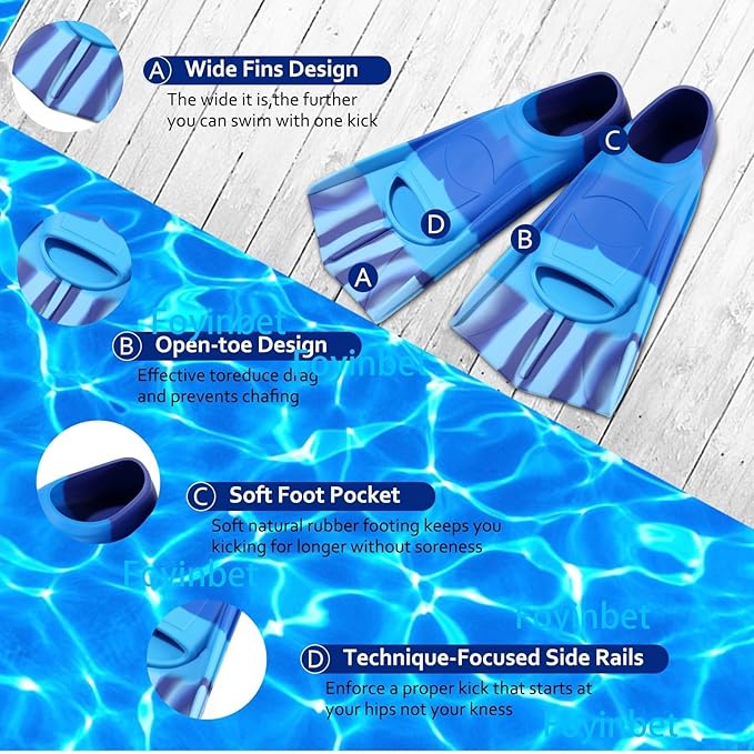 Kids Swim Fins,Short Kids Fins Youth Swimming Flippers for Lap Swimming Training for Children Girls Boys Beginners-StrideForce Fitness