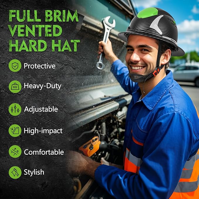 GREEN DEVIL Matrix Full Brim Hard Hat with Headlight Vented Construction Safety Helmet OSHA Approved Cascos De Construccion Work Hardhat for Men&Women-StrideForce Fitness