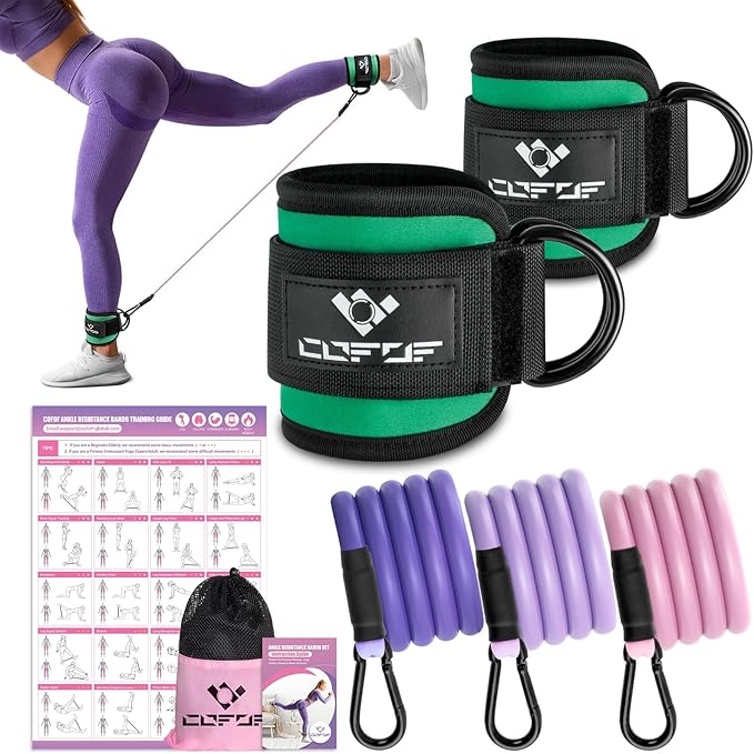 Ankle Resistance Bands With Cuffs for Working Out, Kickbacks, Hip, Leg and Glute Exercise - Training Poster Included - for Women