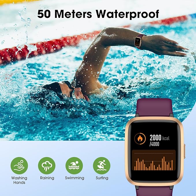 Fitness Tracker Watch with Heart Rate Monitor 5ATM Waterproof