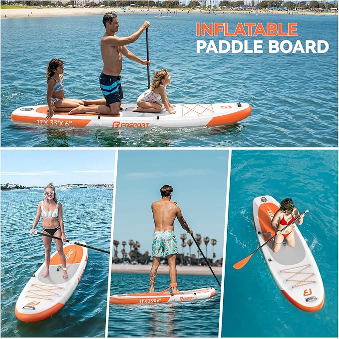 FBSPORT 11FT Premium Inflatable Stand Up Paddle Board with Electric Pump, Yoga Board with SUP Accessories & Carry Bag | Wide Stance, Surf Control, Non-Slip Deck, Leash and Paddle for Youth & Adult-StrideForce Fitness