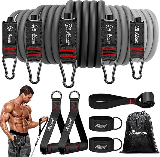 HPYGN Resistance Bands, Exercise Bands with Handles, Fitness Bands, Workout Bands with Door Anchor and Ankle Straps, for Heavy Resistance Training, Physical Therapy, Shape Body, Yoga, Home Workout Set-StrideForce Fitness