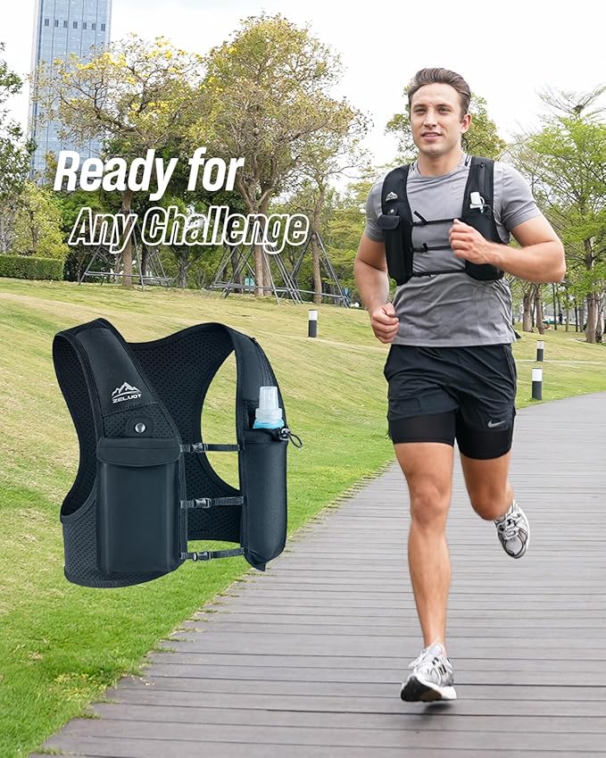 Running Vest for Women Men, USA Original Patent, Adjustable Chest Straps Running Hydration Vest with 500ml Soft Flask, Lightweight Reflective Hydration Backpack for Marathon-StrideForce Fitness