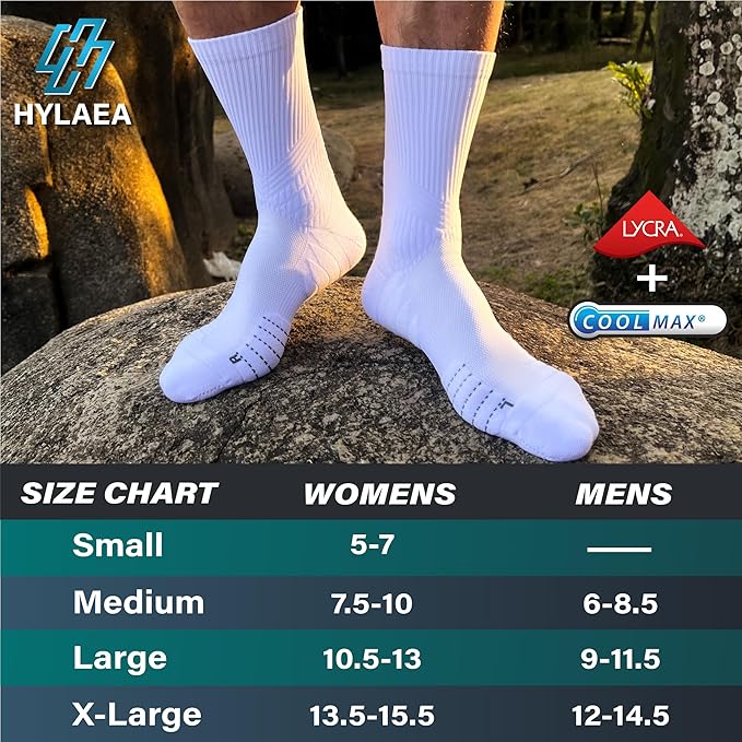 Hylaea Compression Running Socks for men, Coolmax Anti-Blister Cushion Crew Socks for Athletic, Moisture Wicking & Seamless-StrideForce Fitness