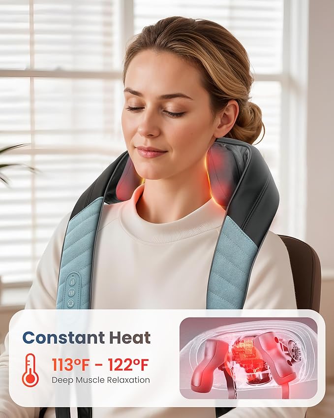 COMFIER Shiatsu Neck Massager with Heat for Deep Tissue, Electric Shoulder and Back Massager for Pain Relief, Hands-Free Cordless 4D Kneading Massage, Gift for Women Men Mom Dad