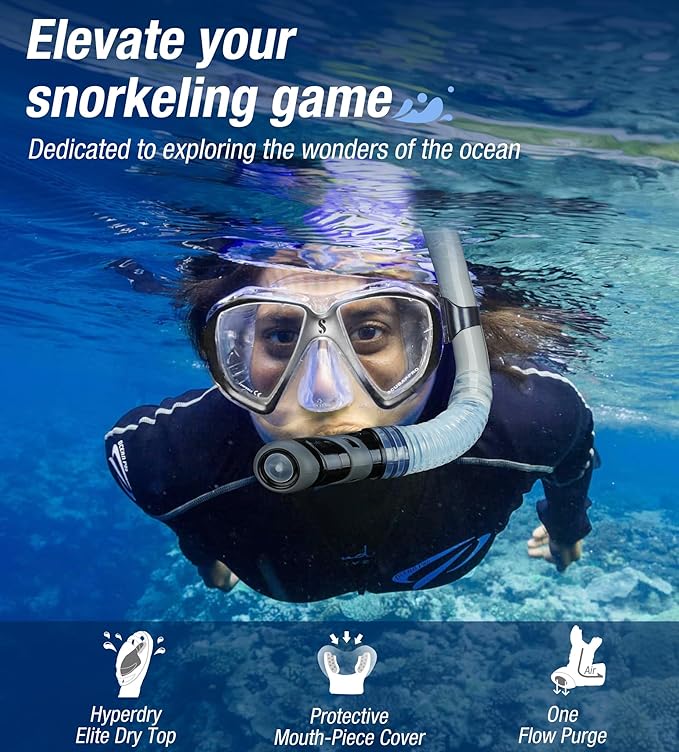 Aegend Dry Snorkel, Dive Mask Easy-Breath Free Diving Snorkel for Snorkeling Scuba Diving Freediving Swimming, with Top Dry Valve and Food-Grade Silicone Mouthpiece-StrideForce Fitness
