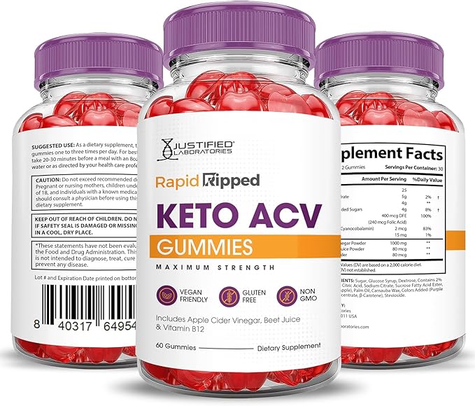 (10 Pack) Rapid Ripped Keto ACV Gummies Advanced Formula 1000MG Rapidripped Keto Gummies Apple Cider Vinegar Formulated with Pomegranate Beet Juice Powder B12 Vegan Non GMO 600 Gummys-StrideForce Fitness