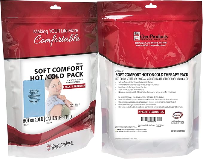 Core Products Soft Comfort CorPak, No Frost Hot and Cold Therapy Pack - 6" x 10", Made in The USA- 2 Pack-StrideForce Fitness