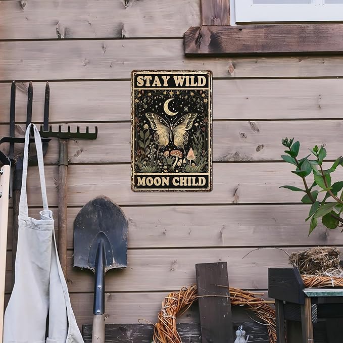 Vintage Tin Sign Butterfly Stay Wild Moon Tin Sign Retro Wall Decor for Home Office Room Wall Decor Poster 12 * 8inch-StrideForce Fitness