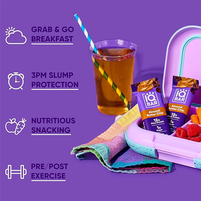 IQBAR Brain and Body Plant Protein Bars - Almond Butter Chip - 24-Count Low Carb - Gluten Free, High Fiber, Vegan Snacks - Low Sugar Meal Replacement-StrideForce Fitness